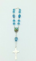 St.Saint Michael Blue Crystal Beads Car Rearview Catholic Auto Rosary St.Miguel - £10.00 GBP