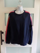 Time And Tru Navy Blue Crewneck Sweatshirt W/Striped Sleeves Size L (12/... - $19.71