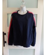 Time And Tru Navy Blue Crewneck Sweatshirt W/Striped Sleeves Size L (12/... - $486.18 MXN