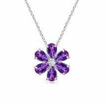 ANGARA Amethyst Flower Cluster Pendant with Diamond in 14K Solid Gold | 18&quot;Chain - £780.10 GBP