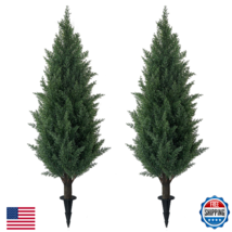 3FT Artificial Cedar Topiary Trees with Ground Spike, UV Resistant Artif... - $94.22