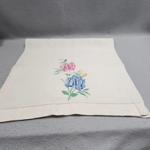 Handmade Cross-Stitch Embroidered Pink-Blue Roses 32&quot;x17&quot; Cotton Dish Hand Towel - £7.27 GBP