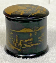 Vintage Black Lacquer Gold Gilt Mt Fuji Trees Blossoms Round Jujube Ince... - $24.75