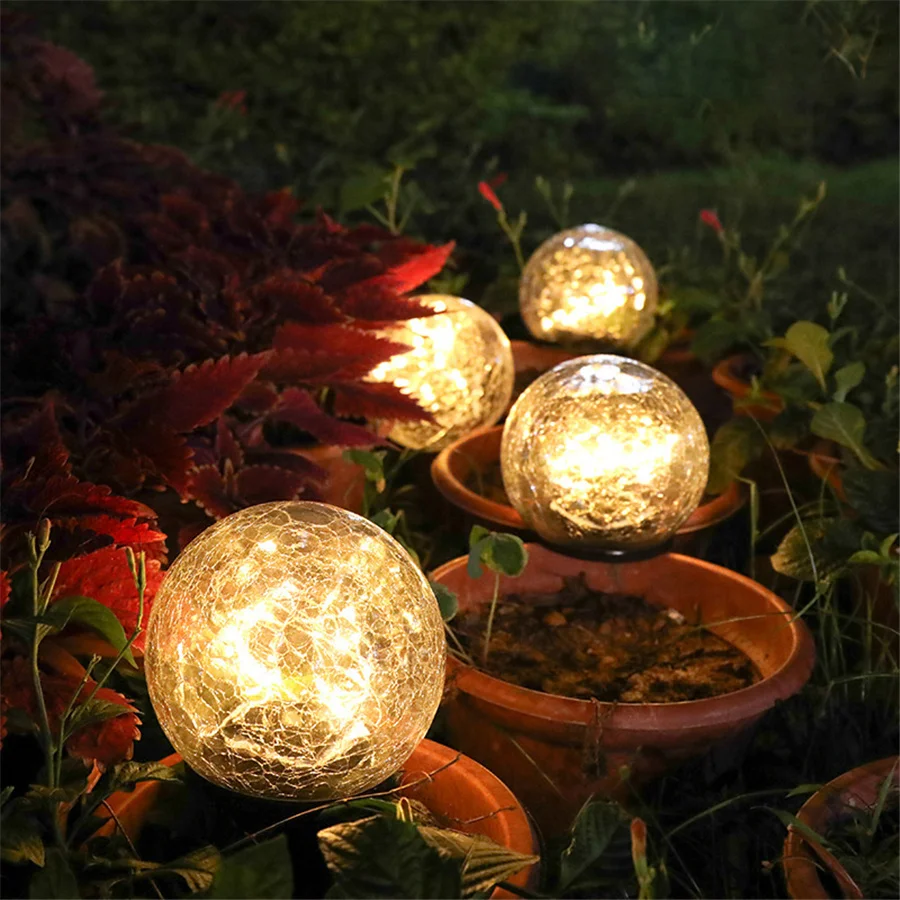 Outdoor LED Solar Garden Light Waterproof Lawn Lamps Crackle Gl Ball Buried Ligh - £151.82 GBP