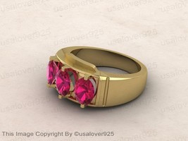 Ruby Pink Oval Gemstone High Quality Yellow Brass Signet Unisex Ring Jewelry - £38.49 GBP