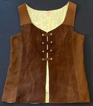 Custom Handmade Vintage Brown Soft Leather Brown Vest L Snap Button MCM ... - $58.00