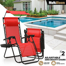 2 Pcs [Adjutable Canopy] Zero Gravity Chair Sunshade Beach Patio Lounge Recliner - £130.48 GBP