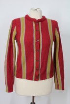 J McLaughlin S Red Yellow Stripe Merino Wool Button-Front Cardigan Sweater - £22.41 GBP