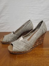 Toms Emma Cork Wedge Heel Open Toe Shoes Gray Top Beige Orange Red Size ... - $27.95