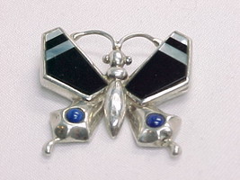 BUTTERFLY PENDANT in STERLING Silver with LAPIS, BLACK ONYX, and MOTHER ... - £60.13 GBP