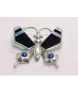 BUTTERFLY PENDANT in STERLING Silver with LAPIS, BLACK ONYX, and MOTHER ... - £60.27 GBP