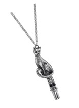 1928 Jewelry Antiqued Pewter Cat Whistle Pendant Necklace, - $128.22