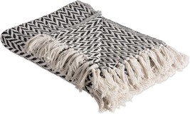 Dii Modern Zig Zag Throw Blanket Woven Cotton, Hand-Knotted 2.5&quot; Fringe,, Black - $37.99