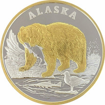 Alaska Mint Bear W/ Fish Medallion Silver Gold Medallion Proof 1 Oz. - $2,789.32 MXN