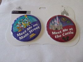 Disney Parks - 2 Button Set - &quot;Meet Me On Main Street&quot; &quot;Meet me At Castle&quot; - £7.55 GBP