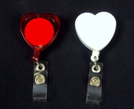 Retractable Heart Badge Holder ~ CASE LOT OF 50 PIECES ~ Choice of Red or White - £23.94 GBP