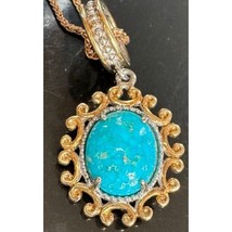 Ornate 925 Sterling Silver Vermeil And Turquoise Charm Pendant Necklace Sky - $40.39