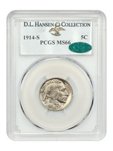 1914-S 5C PCGS/CAC MS66 Ex: D.L. Hansen - £5,975.53 GBP