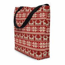 Knitted Christmas Winter Fabric Design Dark Red &amp; White Deers Scandinavian Style - £34.57 GBP