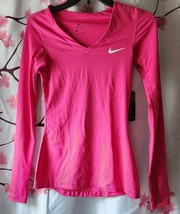New With Tags Nike Dri-Fit Pink Long Sleeve Training V Neck Fitted Shirt Size XS - £55.94 GBP