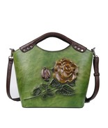 Genuine Leather Vintage Floral Top Handle Shoulder Female Bags First Lay... - $119.02