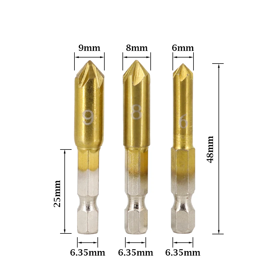 House Home VACK 3Pcs 6pcs HSS Chamfer Drill Bit Set Countersink Chamfer Drill 1/ - £19.28 GBP