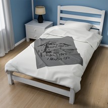 Velveteen Plush Blanket with &quot;The Mountains are Calling&quot; Print, Soft and Cozy fo - £20.62 GBP+