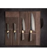 BUMPY Handcrafted Leather Knife Roll Set with 4 High Carbon Steel Knives... - £205.36 GBP