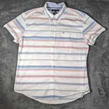 Tommy Hilfiger Men&#39;s Button Down Summer shirt white stripes custom fit s... - £14.54 GBP