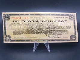 1929 The Union Tobacco Company Stock Warrant ~ Bond ~ Banknote - £7.75 GBP