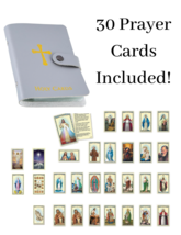 GRAY Prayer Card Holder WITH 30 Essential Catholic Christian Prayer Holy Cards - £17.68 GBP