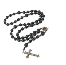 Nazareth Store Black Agate Beads Rosary Necklace Matte Men - £53.99 GBP