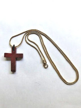 Polished Red Jasper Stone Cross Single Strand Necklace 31&quot; - £4.68 GBP