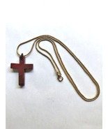 Polished Red Jasper Stone Cross Single Strand Necklace 31" - $5.99