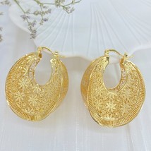 Dubai Fashion Jewelry Newest Hollow Out Gold Plated Clip Earrings For Women Wedd - £17.40 GBP