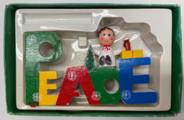 Vintage GIFTCO Words of Christmas Wooden PEACE Candle Holder w/Box - $10.88