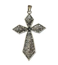 New Large Metal Cross Marcasite Black Stone Clear Statement Pendant Necklace image 4
