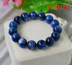 Natural Blue Kyanite Round Beads Cat Eye Bracelet Women Men Gems Blue Kyanite Je - £242.37 GBP