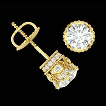 14k Argent Plaqué or Jaune Simulé Diamant Solitaire Couronne Boucles D&#39;Oreilles - £126.12 GBP