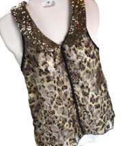 Vintage Top Julies Closet Cheetah animal Sequin Sleeveless S Sheer USA 90s Y2K - £14.03 GBP
