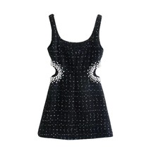 xikom 2021 New Women Vintage Tweed Black Plaid  Out Dress Female Casual  Decorat - £104.78 GBP