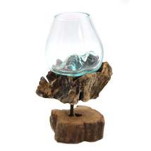 Molton Glass Medium Bowl On Wooden Stand - $38.69