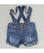 Size 1 Vintage Y2K Denim Suspender Shorts Blue NOBO No Boundaries - £17.09 GBP