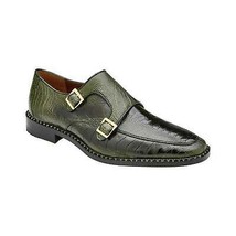 Belvedere Valiente Men&#39;s Shoes Ostrich Leg Double Monk Antique Forest - £521.29 GBP
