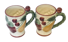 Noble Excellence Napa Valley Two Coffee Mugs Embossed Raised Fruit and Leaves - £17.76 GBP