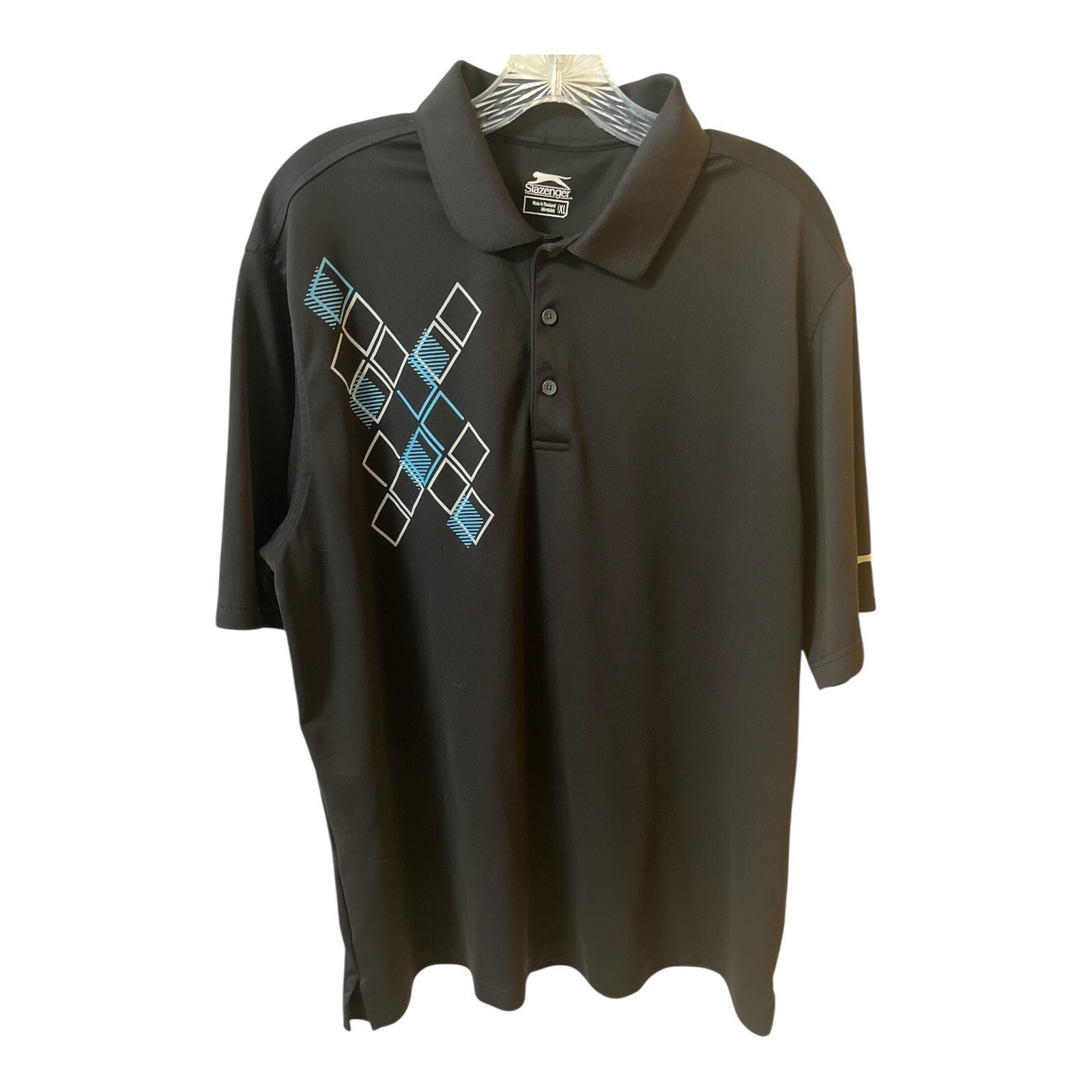 Slazenger Black Golf Polo Shirt – Size XL – Blue &amp; White Diamond Pattern... - $17.00