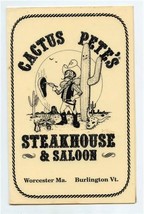 Cactus Pete&#39;s Steakhouse Saloon Menu Worcester Massachusetts Burlington Vermont - £14.33 GBP