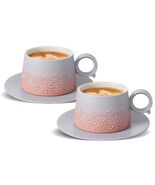 ZENS Ceramic Cappuccino Cups Set 2 Grey Pink 7.3oz Embossed Ceramic - €18,96 EUR