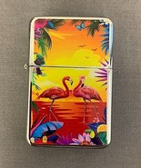 Tropical Flamingos Flip Top Oil Lighter Windproof - $14.80