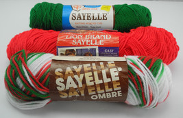 Vintage Sayelle Acrylic Christmas Yarn - 3 Skeins Holiday Ombre Green Scarlet - £7.52 GBP